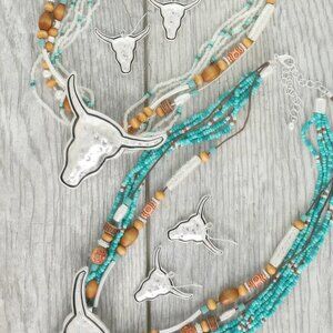 Western Longhorn Steer Bead Mix Necklace Set